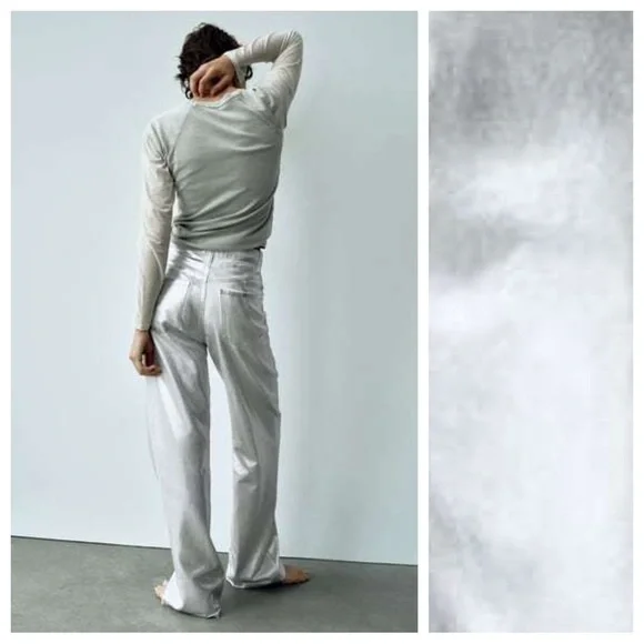 NWT. Zara TRF Metallic Effect High-Waisted Jeans. Size 12, 14. - Picture 5 of 12